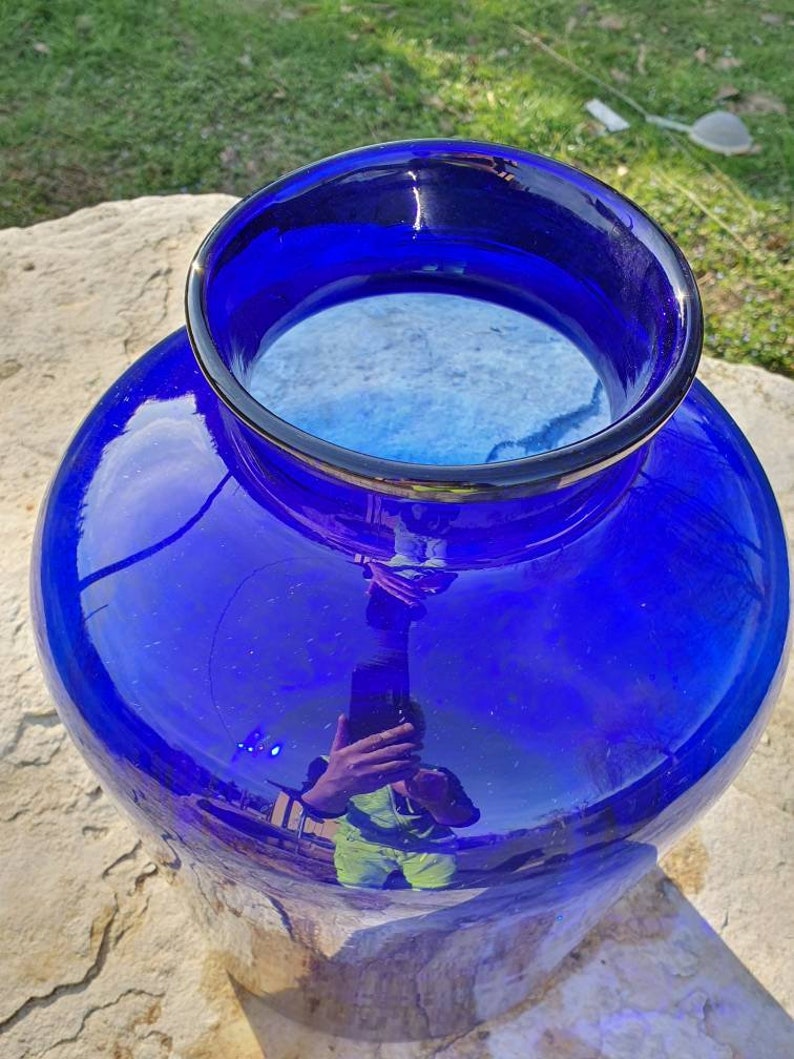 Blue blown glass carboy, vintage blue glass, dame jeanne buette image 5