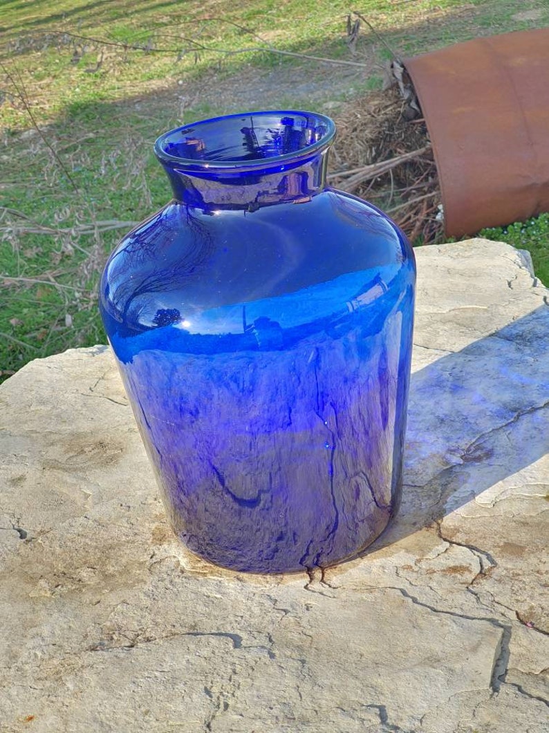 Blue blown glass carboy, vintage blue glass, dame jeanne buette image 6
