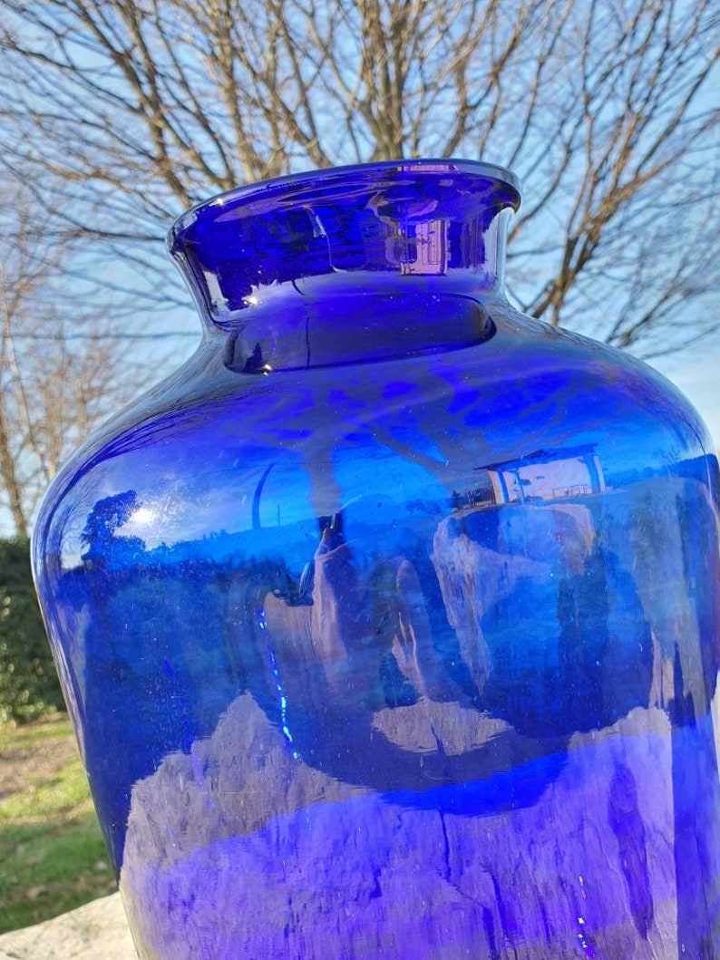 Blue blown glass carboy, vintage blue glass, dame jeanne buette image 4
