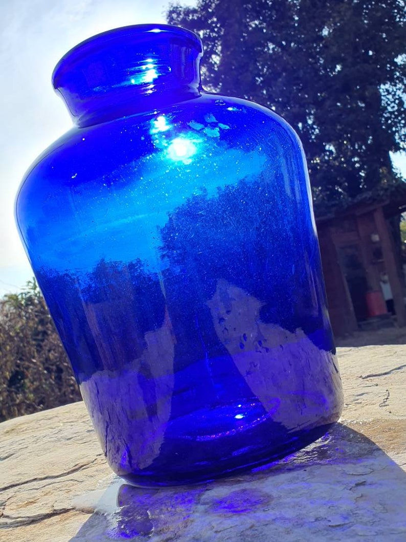 Blue blown glass carboy, vintage blue glass, dame jeanne buette image 1