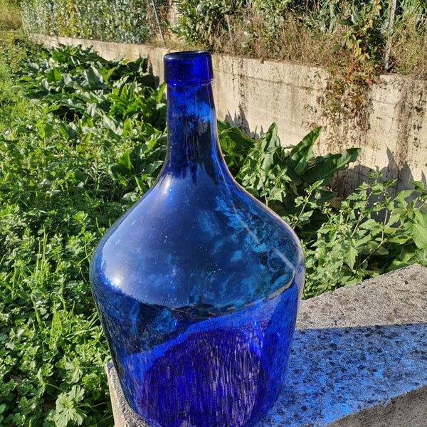 Damigiana blu, vintage dame jeanne blu, Korbflasche