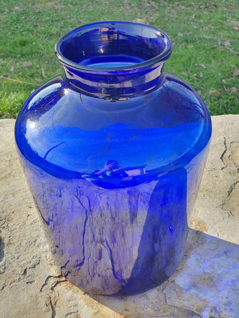 Blue blown glass carboy, vintage blue glass, dame jeanne buette image 8