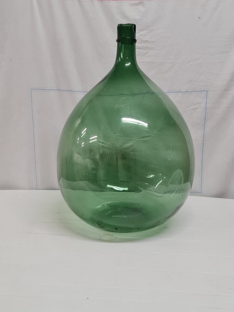 Bottle green demijohn, bottle green demijohn, Flaschengrüne Korbflasche image 1