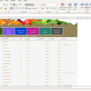 Grosery list, digital , excel template , list editable , printable , fillable , download now , instant download