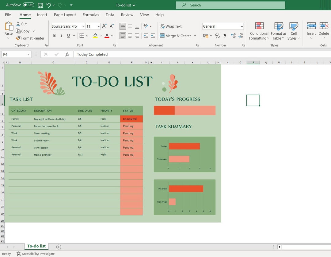To Do List , Excel Template , Printable , Fillable - Etsy