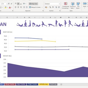Fitness planner , excel template, fillable , download
