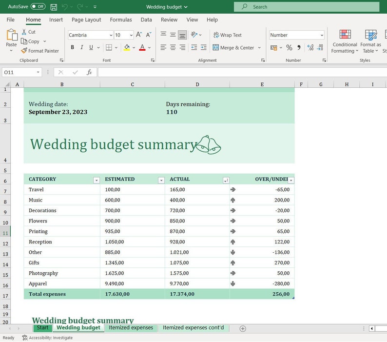 Wedding Budget Template , Excel Template , Fillable , Printable , Easy ...