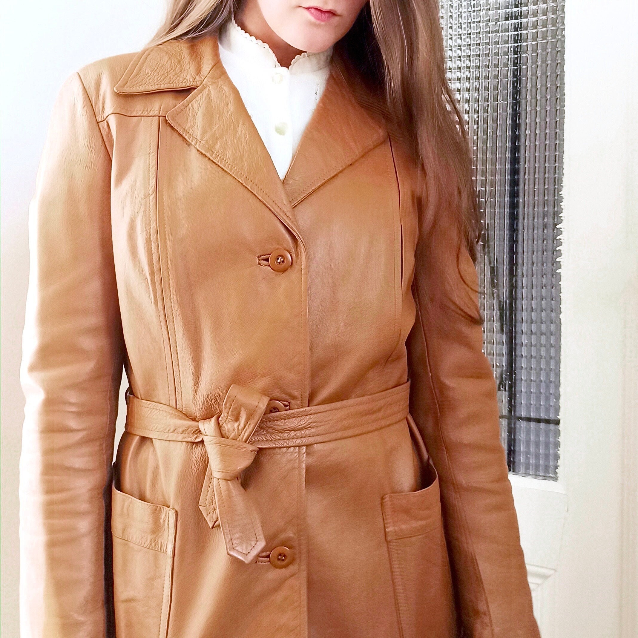 Beige Leather Coat - Etsy