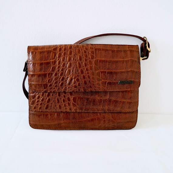 Vintage 70s Shoulder Bag Croco Faux Leather Bag V… - image 3