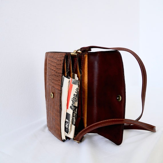 Vintage 70s Shoulder Bag Croco Faux Leather Bag V… - image 5