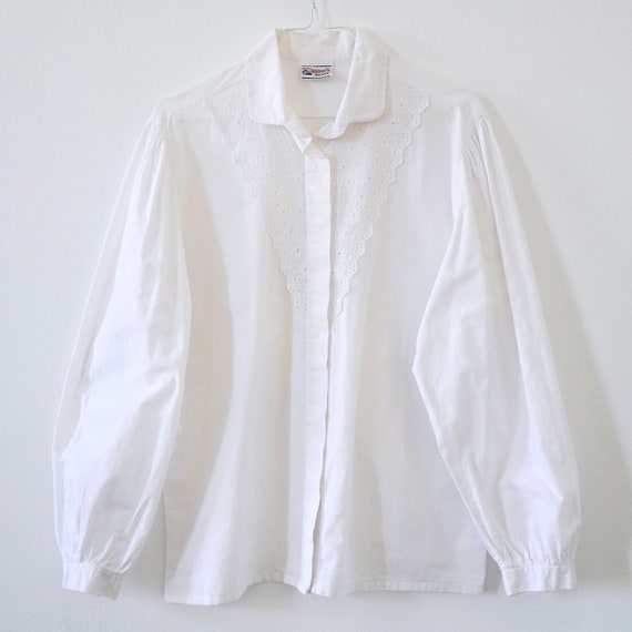 Vintage White Blouse Puff Sleeve Blouse White Lac… - image 6