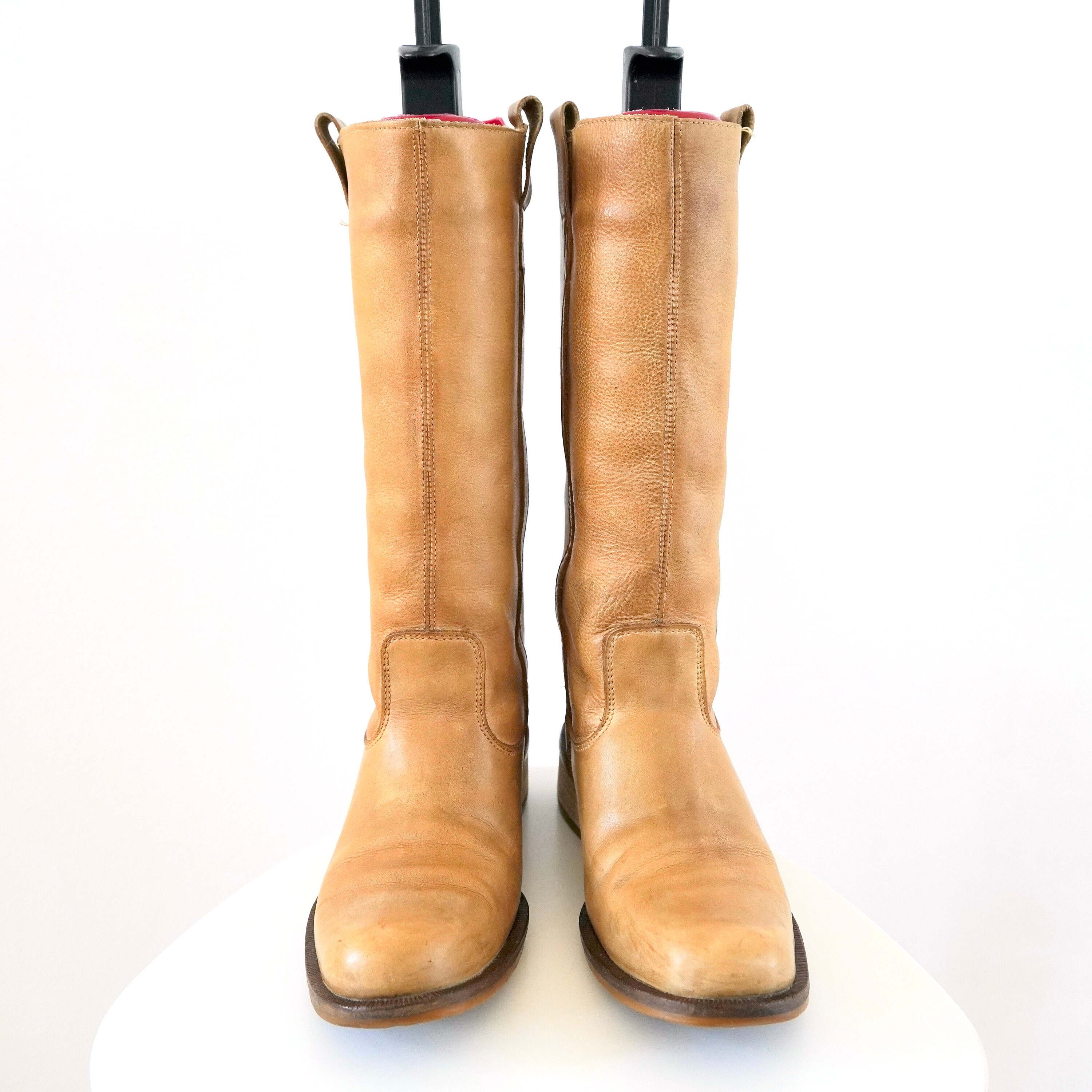 90s Vintage Beige Leather Boots Tall Leather Boots Knee High Boots