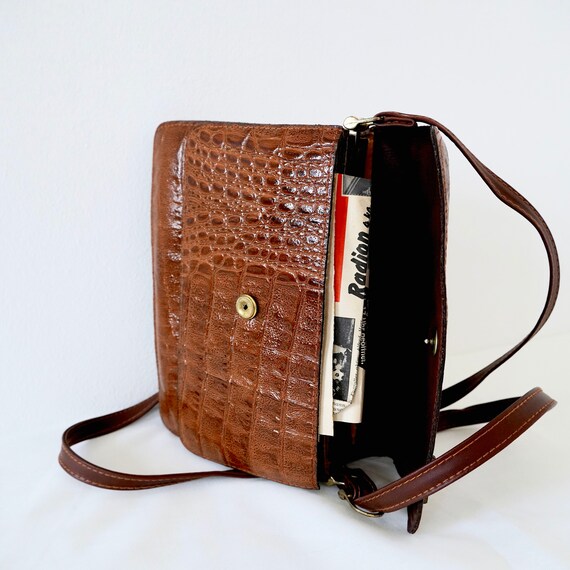 Vintage 70s Shoulder Bag Croco Faux Leather Bag V… - image 7