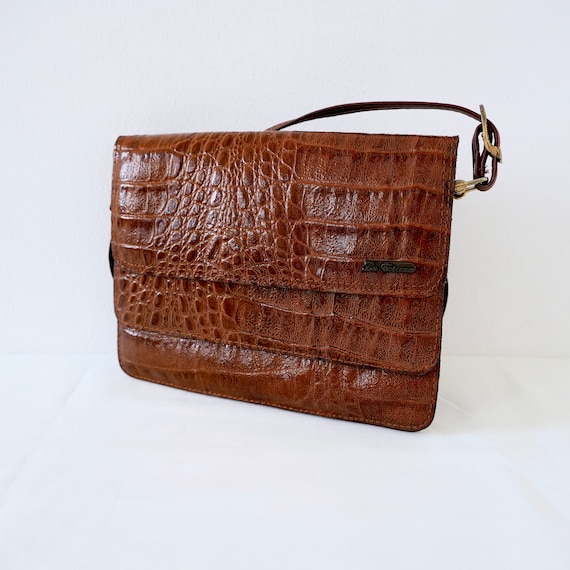 Vintage 70s Shoulder Bag Croco Faux Leather Bag V… - image 1