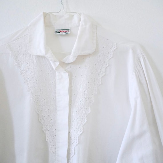 Vintage White Blouse Puff Sleeve Blouse White Lac… - image 5
