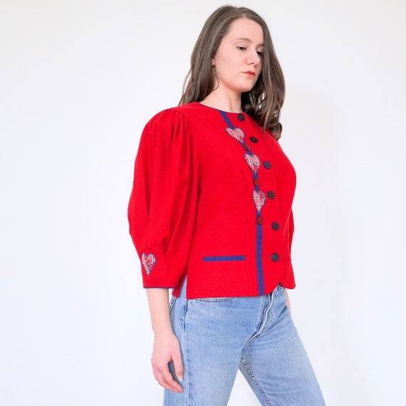 80s ISOLA Dirndl Jacket Red Cottagecore Puff Slee… - image 1