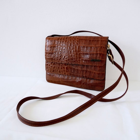 Vintage 70s Shoulder Bag Croco Faux Leather Bag V… - image 2