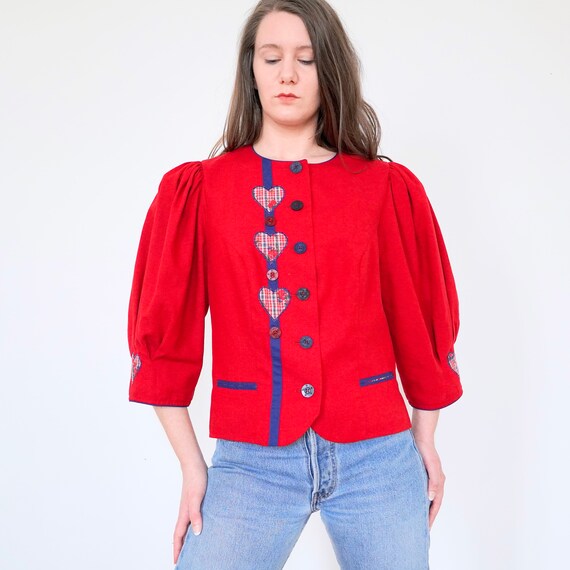 80s ISOLA Dirndl Jacket Red Cottagecore Puff Slee… - image 2