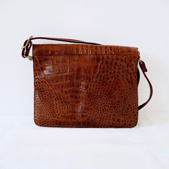 Vintage 70s Shoulder Bag Croco Faux Leather Bag V… - image 4