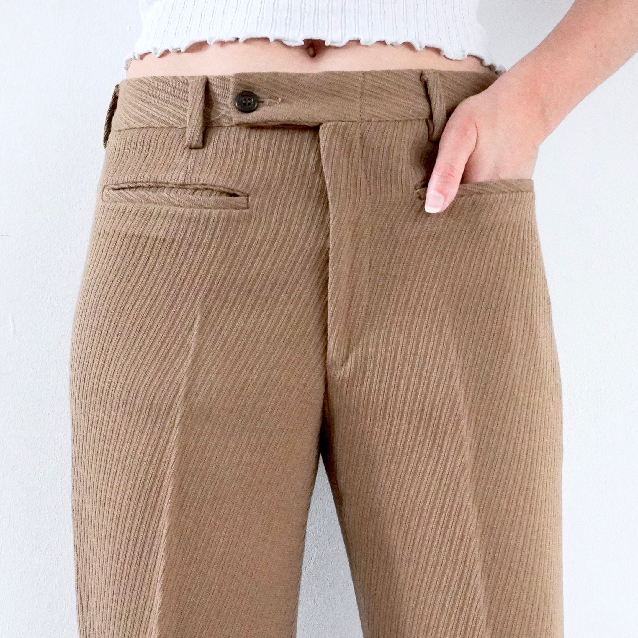Vintage Mod Hip Pleated High Waist Cigarette Pants XS Brown Tan