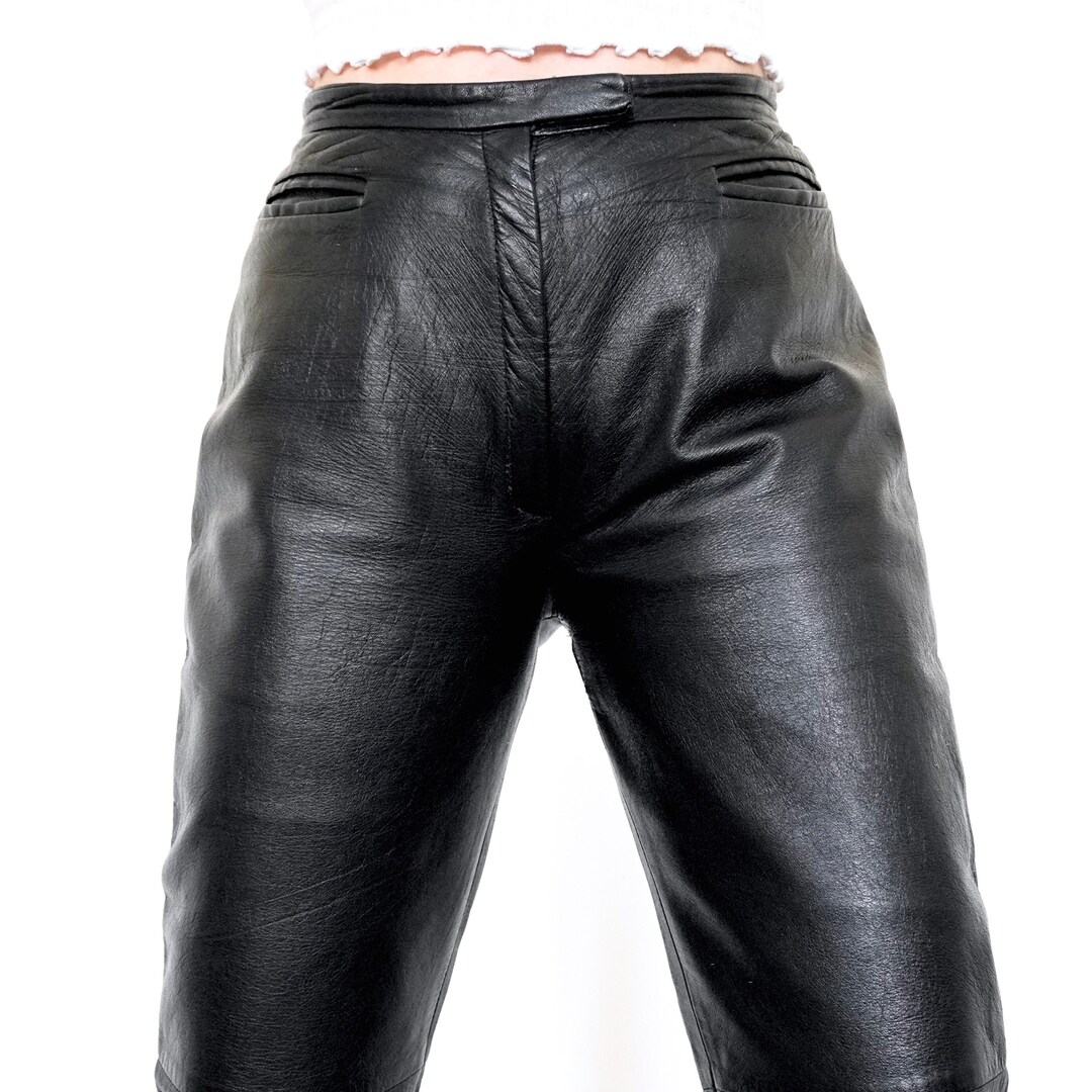 Black Leather Pants Vintage 90s Biker Pants High Waisted Leather ...