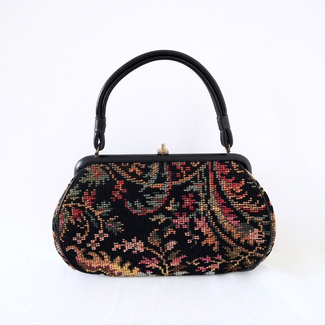60s Vintage Tapestry Bag Black Vintage Bag Gobelin Bag Vintage Etsy