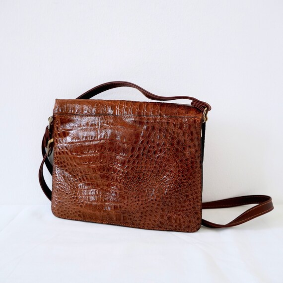 Vintage 70s Shoulder Bag Croco Faux Leather Bag V… - image 8