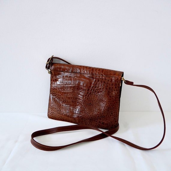 Vintage 70s Shoulder Bag Croco Faux Leather Bag V… - image 9