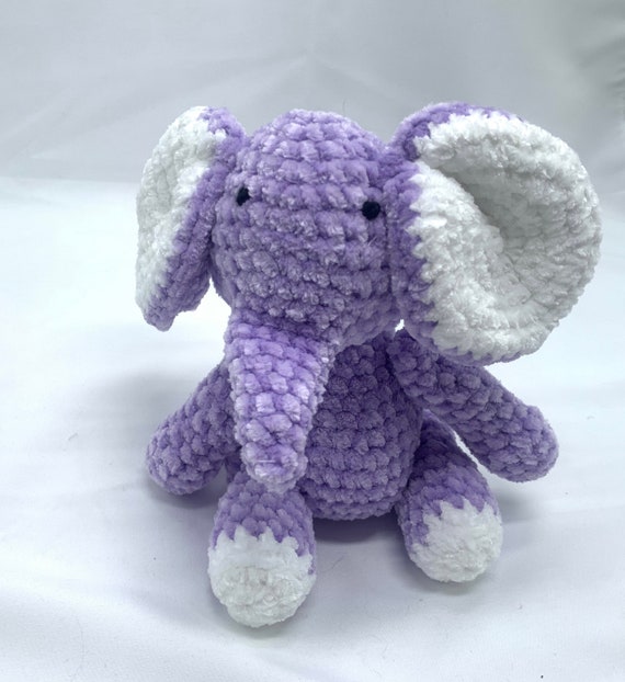 Handmade Amigurumi Elephant Plush Stuffed Animal Purple White Yarn Crochet
