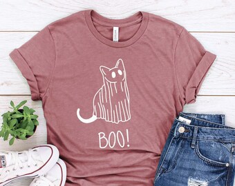 Boo Cat Shirt, Cute Cat T-Shirt,Funny Cat Halloween Unisex T-shirt - Ghost Cat Boo T-Shirt- Halloween Gift - Cat lover gift shirt
