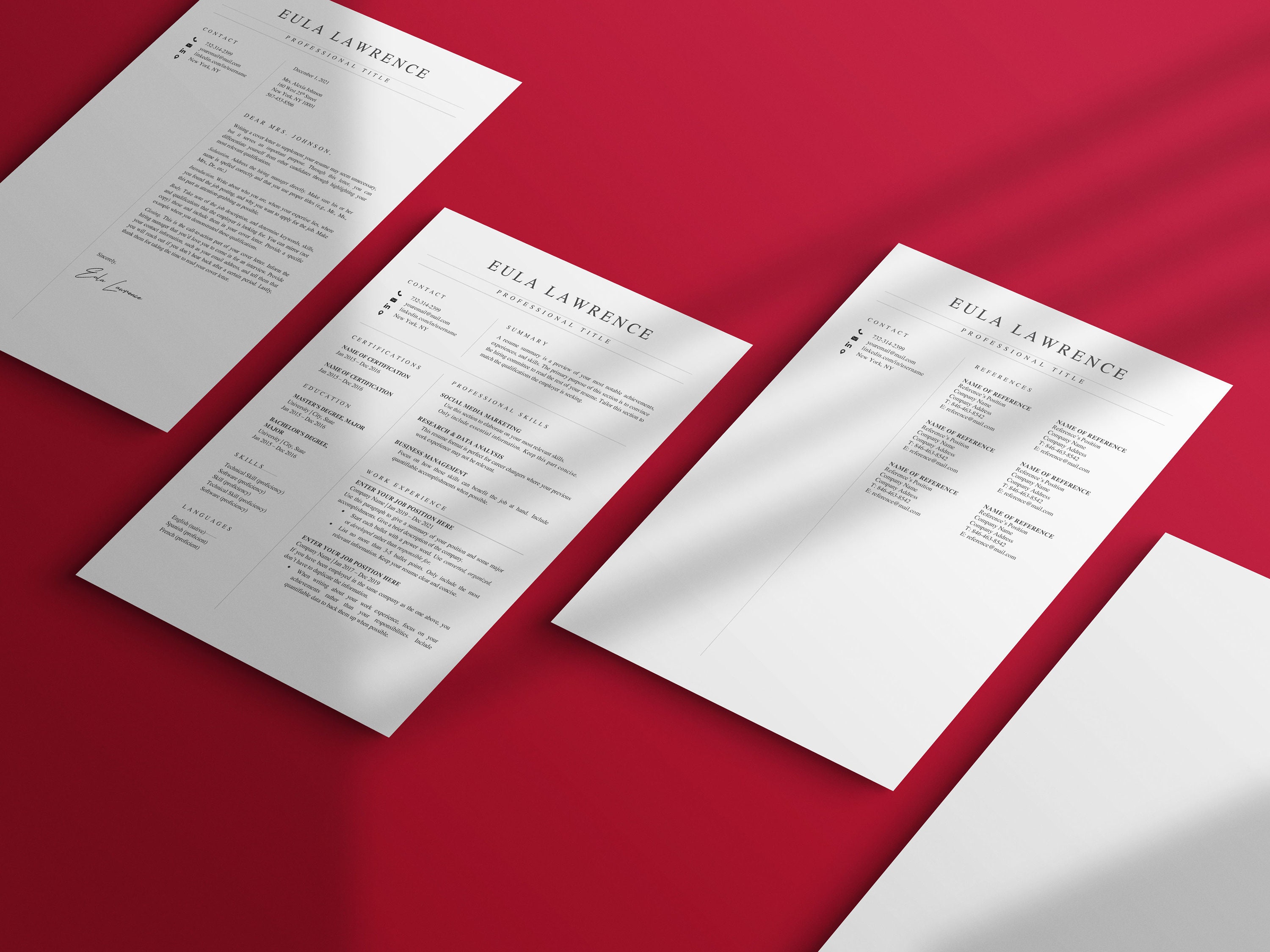 Professional Resume Template + Cover Letter + References | CV Editable ...