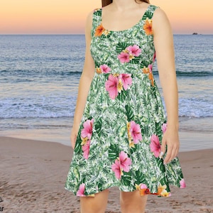 Tropical Hibiscus Skater Dress: Fit & Flare Summer Vacation Outfit