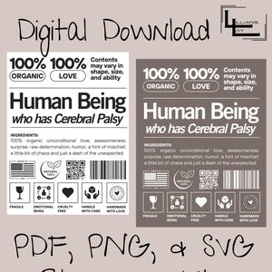 Sensibilizzazione sulla paralisi cerebrale in formato PNG – Etichetta per essere umano in stile download digitale per magliette, adesivi, SVG a sublimazione