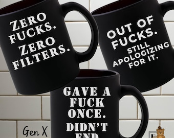Lustige Generations-Kaffeetassen, Boomer Gen X Millennial Humor, F amp ** s nicht gegeben Sammlung