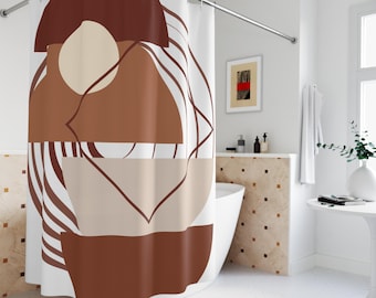 Tenda da doccia geometrica astratta nei toni della terra / Arredamento bagno in stile metà secolo