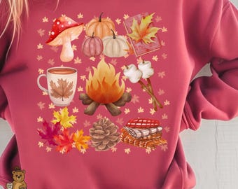 Comfort Colors Fall Campfire Sweatshirt: Pumpkins, S'mores & Leaves