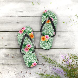 Tropical Floral Flip Flops: Summer Beach Sandals with EVA Sole