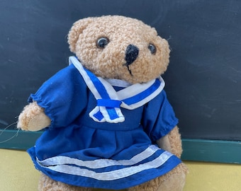 Cute Collectable Vintage Teddy Bear Marine Sailor Dress Stuffed Animal Plush Toy Size 17cm / 6” Glass Eyes , Kids Gift, Birthday Gift