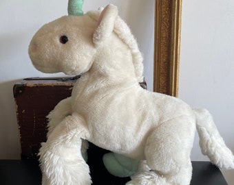 Unicorn Vintage Stuffed Plush Toy Glass Eyes White Horn Size 38 cm / 15” , Birthday Gift, Kids Gift Christmas Gift Sentimental Gift