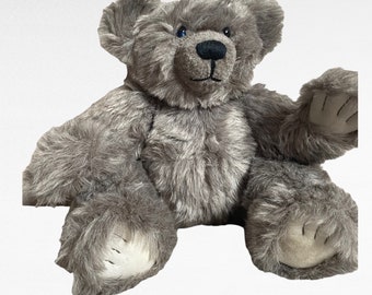 Ours en peluche gris VTG des années 80 avec Blue Eye câlin doux jouet animal en peluche, jambes et mains mobiles, ours en peluche des années 80, taille 14,5 cadeau pour elle