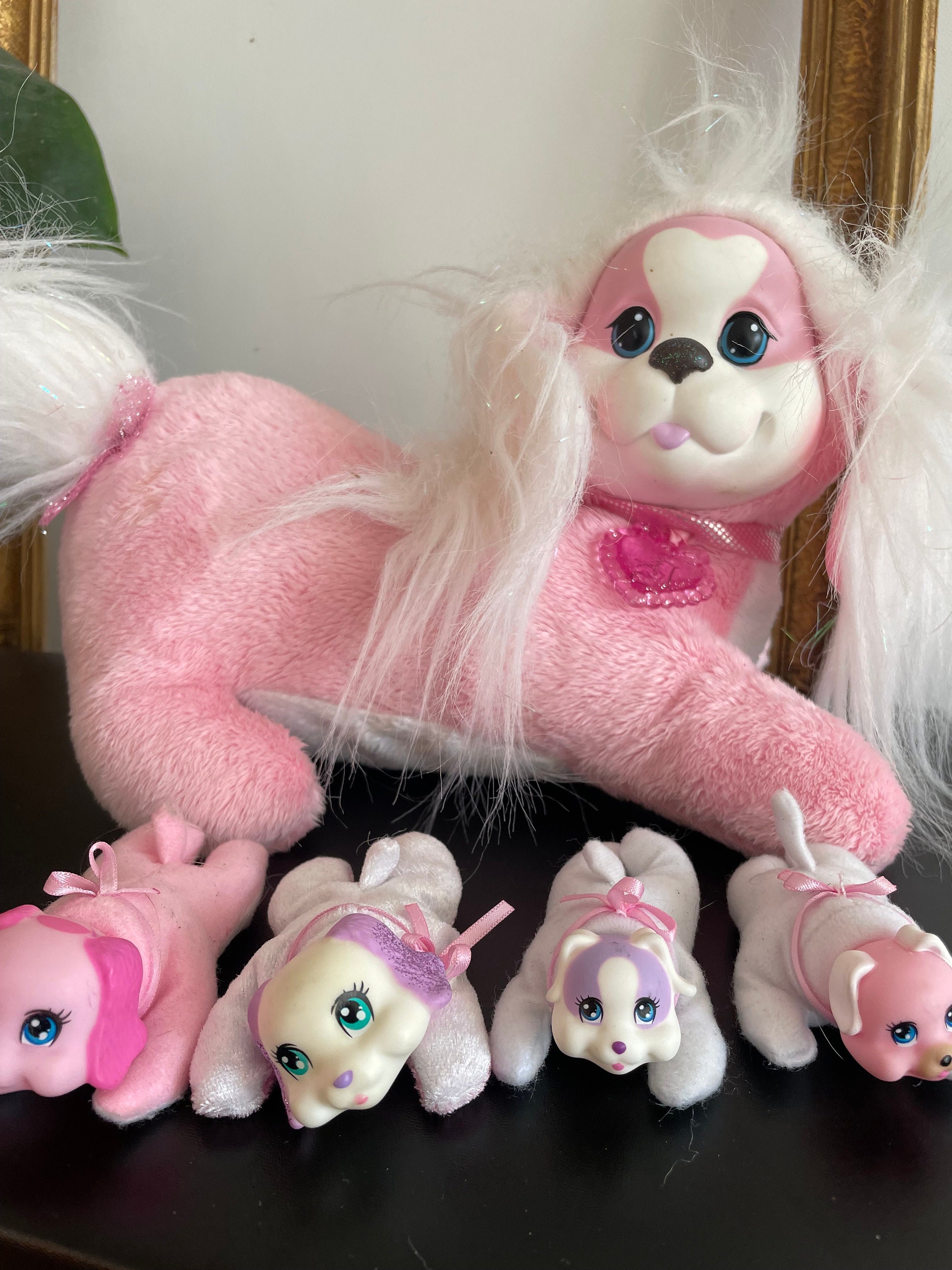 Pink and white stuffed puppy on sale
