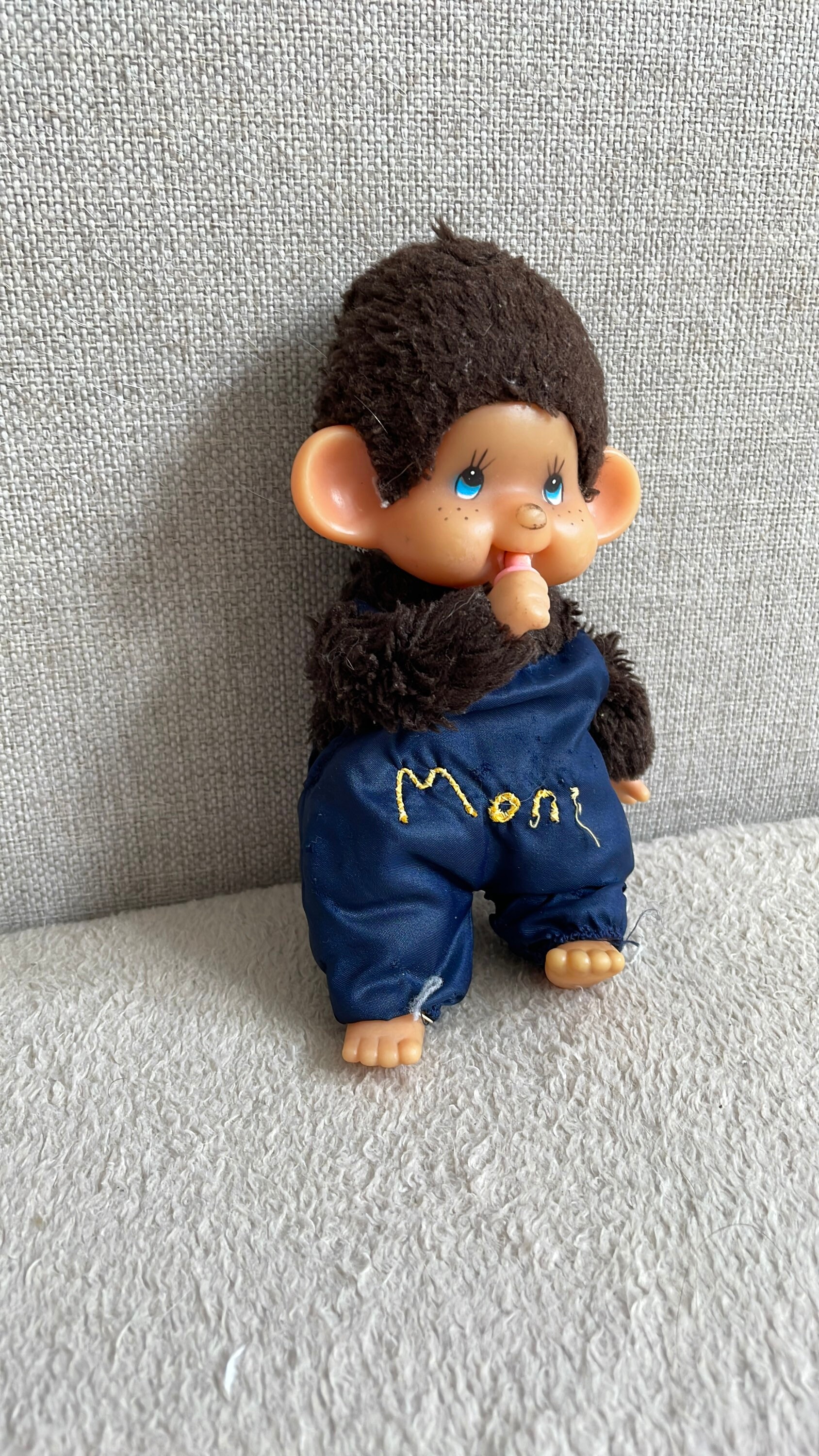 Vintage 1974 Wearing Blue Overall Monchhichi Blue Eyes Monkey