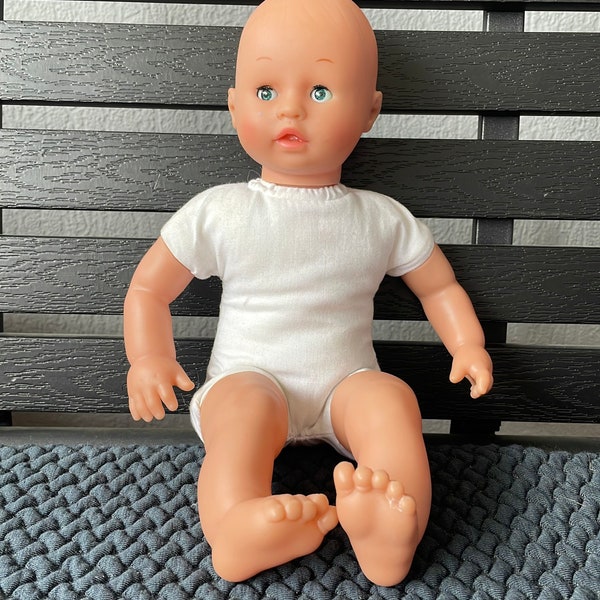 Vintage Simba Wearing White Dress Blue Eyes Plastic Cute Baby Born Doll