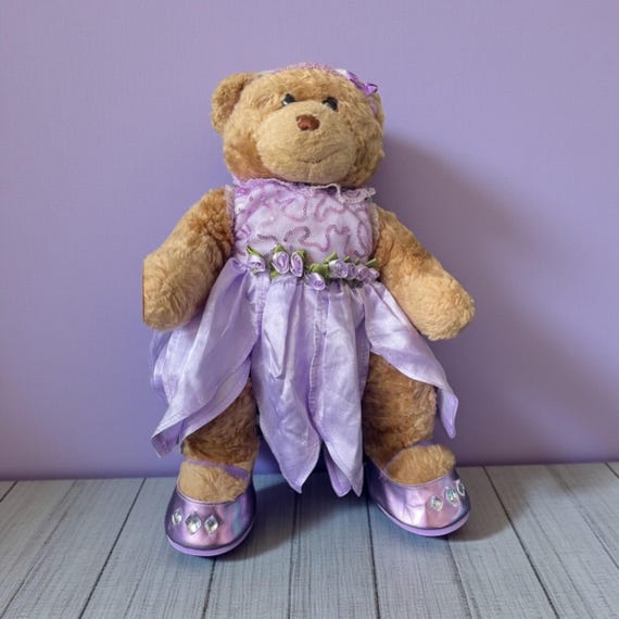 brown teddy bear dress Vintage Build A Bear Workshop Brown Dressed Teddy Bear Purple Dress and  Heel Stuffed Animal Plush Toy Tall 45cm| 17” ,birthday Gift