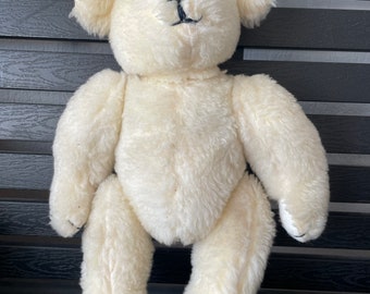 VTG 60s/70s Blanc Mignon Ours en Peluche Yeux de Verre Classique Peluche Animal Jouet 38 cm Cadeau pour elle