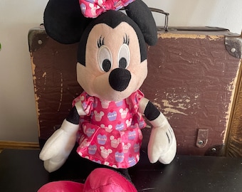 Vestido de bolinhas rosa da Minnie Mouse Boneca de brinquedo de pelúcia macia de 25 cm/9,8" presente de aniversário, Minnie colecionável, presente infantil da Disney