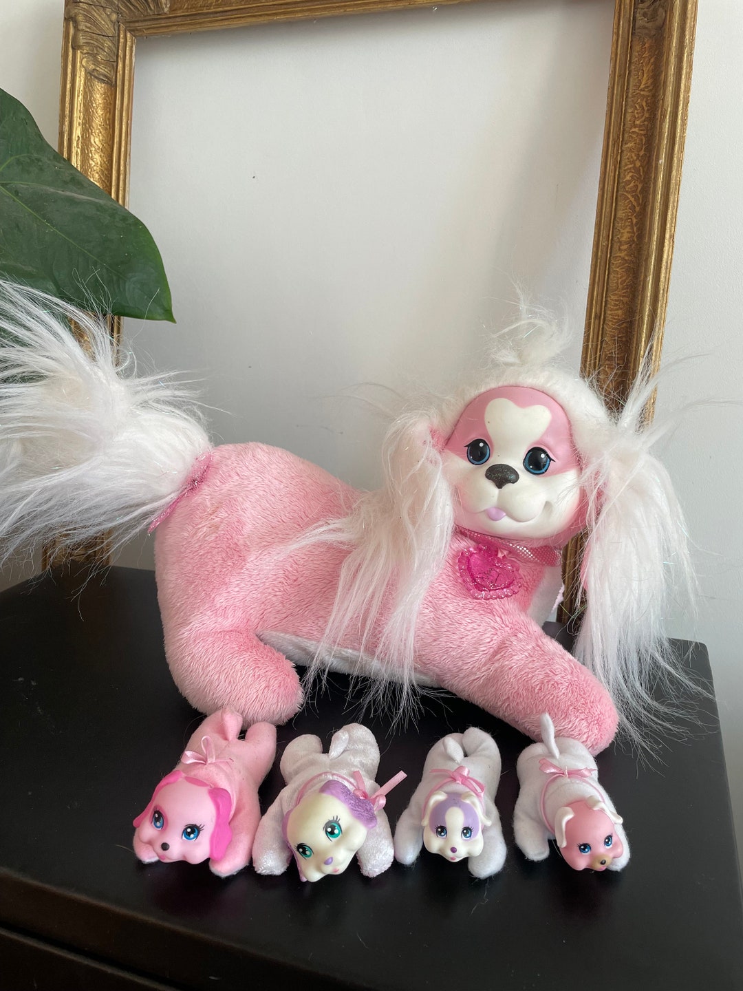 1991 Puppy Surprise Pink and White Mom Dog Rubber Face Plush and 4 ...