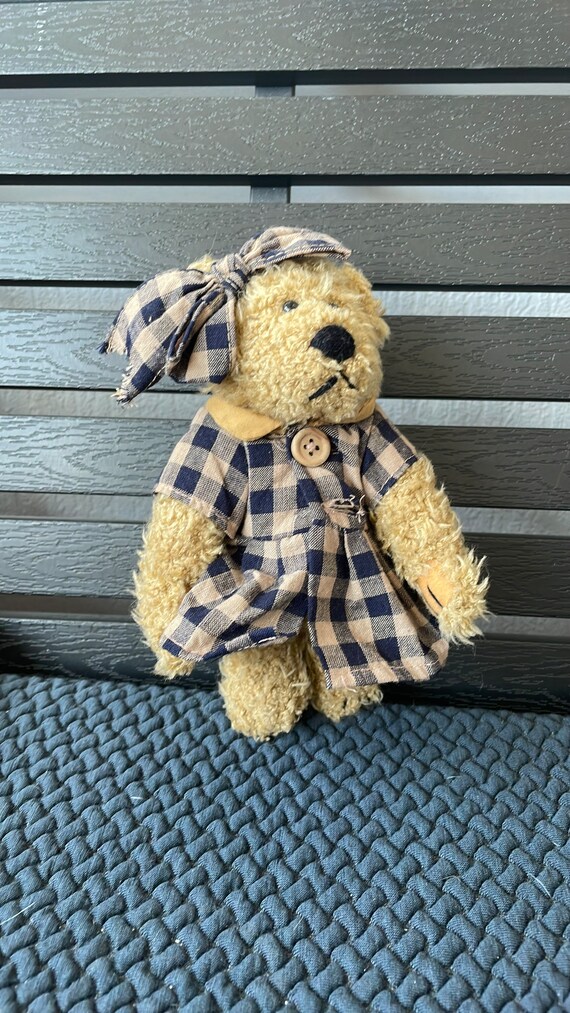 ぬいぐるみ vintage teddy bear with check dress Brown Teddy Bear Check Design Dress Hair Bow Super Soft Plush