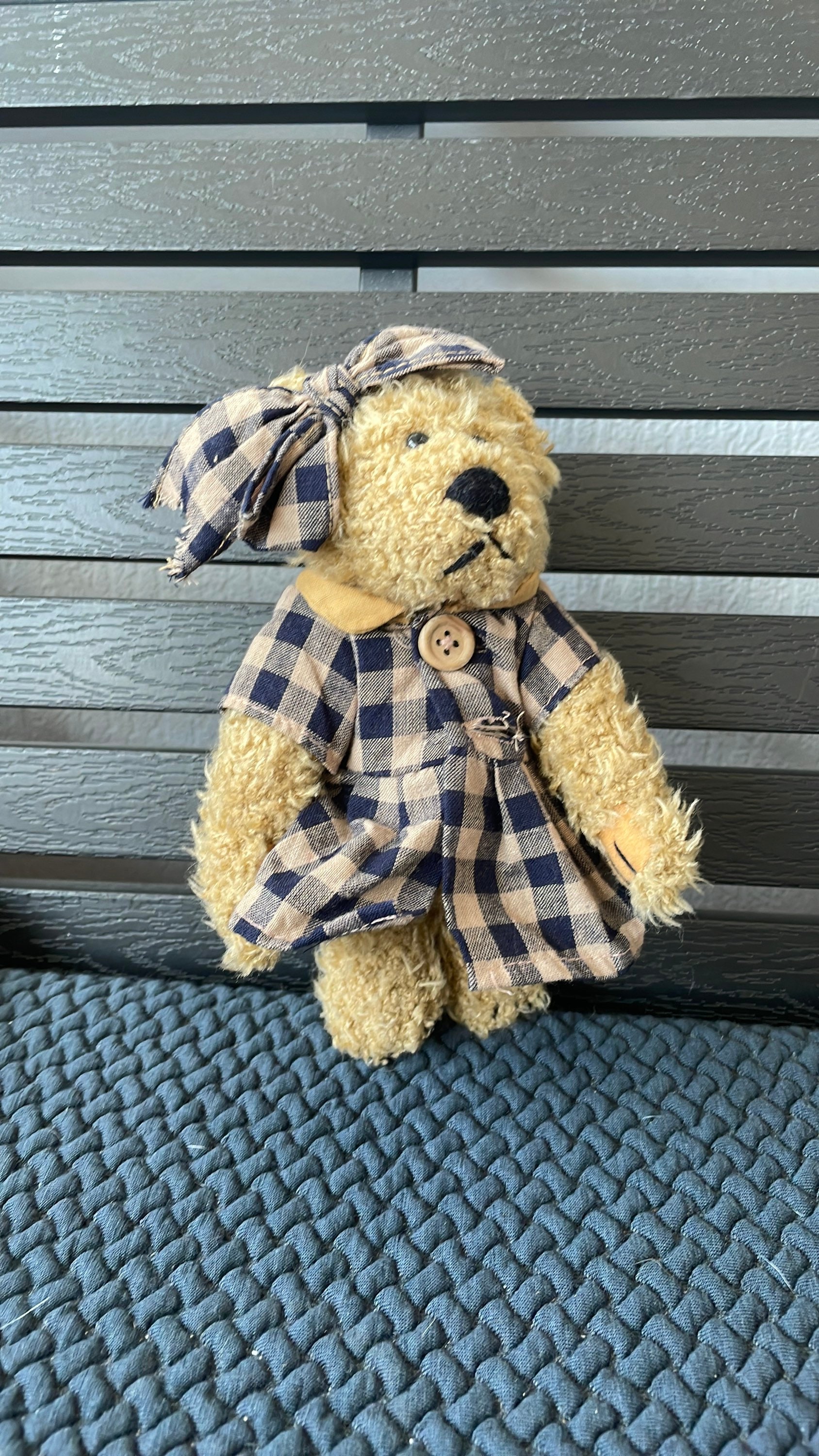 Brown Teddy Bear Check Design Dress Hair Bow Super Soft Plush