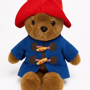 Zeldzame vintage Paddington-teddybeer met rode hoed en blauwe jas knuffeldier pluche 29 cm / 11,4" cadeau kindertijd Verjaardagscadeau